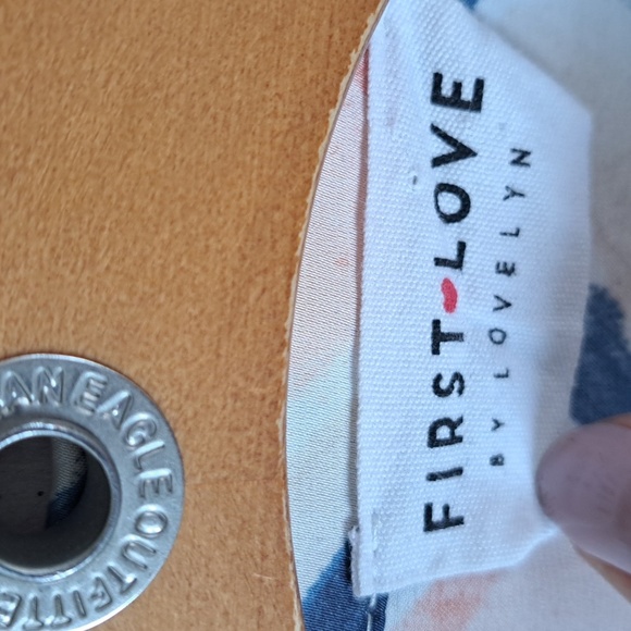 First Love By Lovelyn Abstract Geometric Print Blouse Long Puff Sleeve Satin - Picture 5 of 12